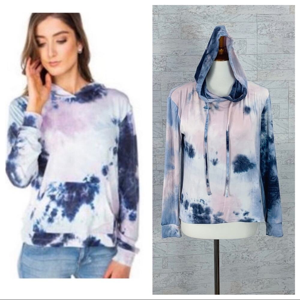 Tie dye pullover hoodie / hooded long sleeve tee lightweight